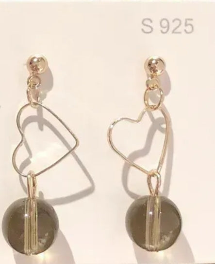 Geometric Heart Dangle Gold Plated Alloy 925 Silver Post Earrings