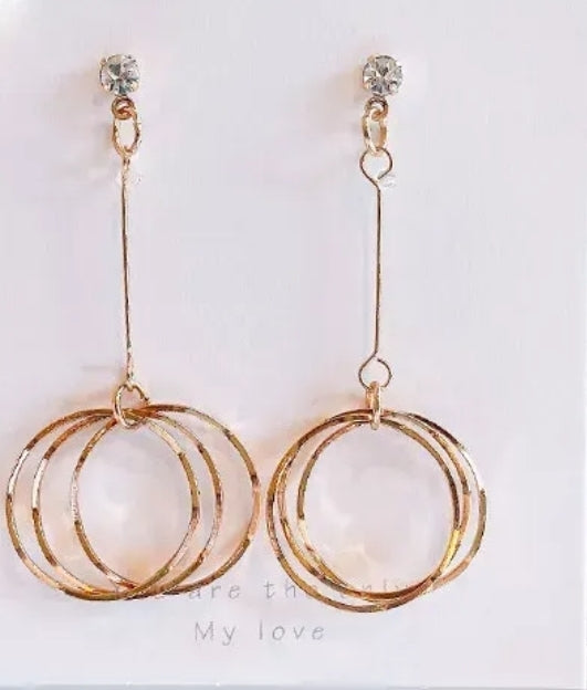 Dangle Multiple Circle Gold Plated Alloy 925 Silver Post Earrings