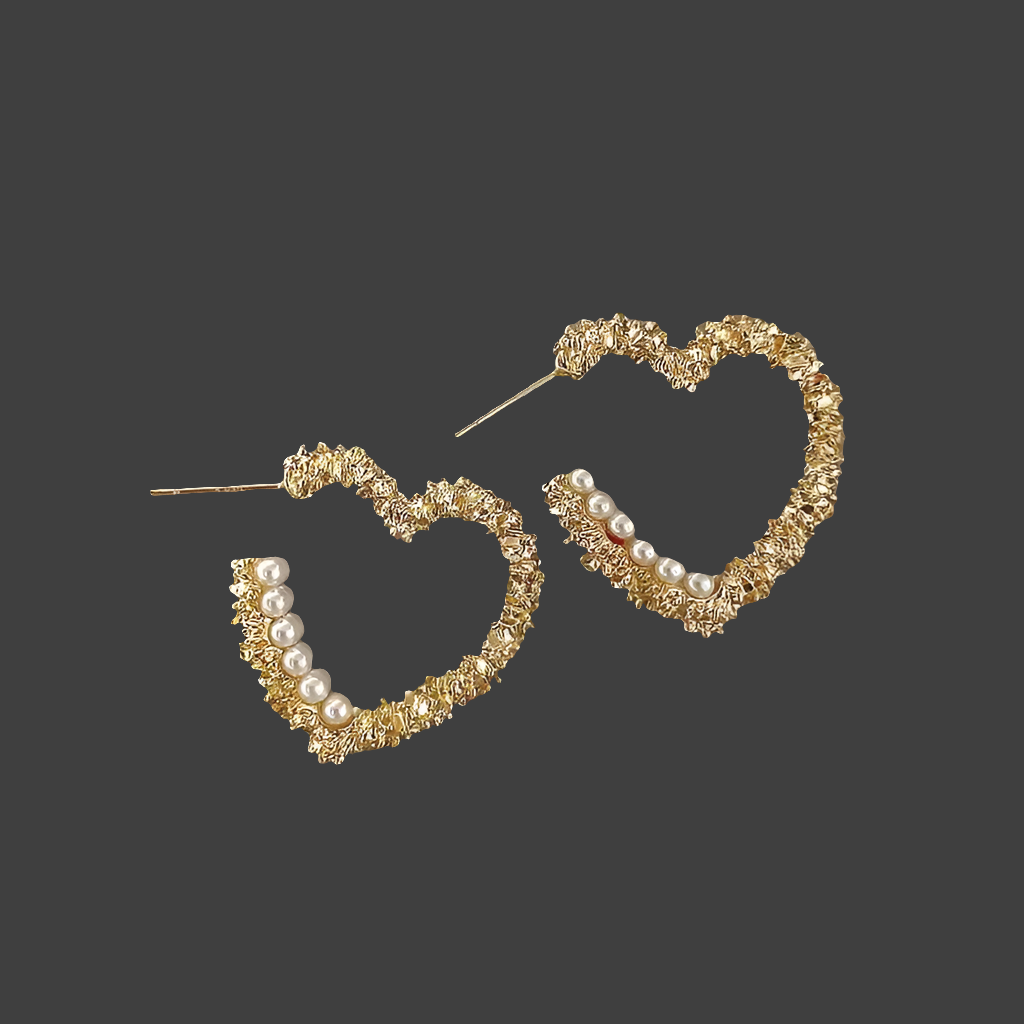 Texture  Peach Heart Pearl Gold Plated Earrings