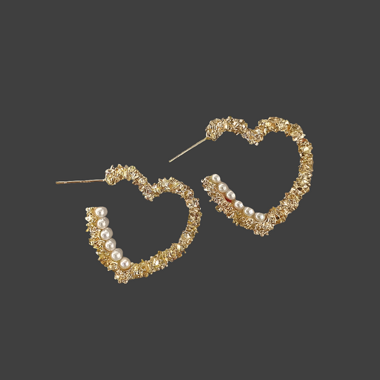 Texture  Peach Heart Pearl Gold Plated Earrings