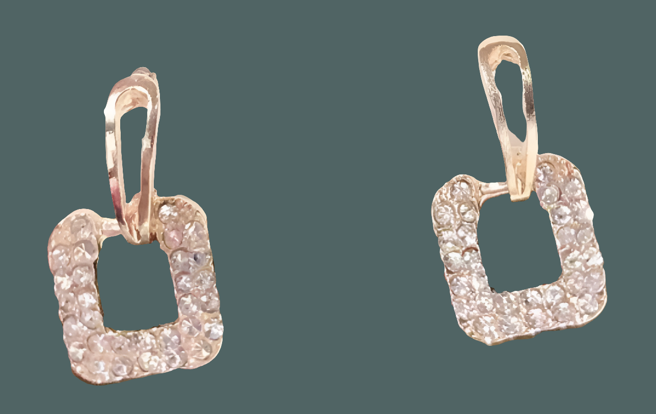 Square Dangle Gold Plated Alloy 925 Silver Post Earrings