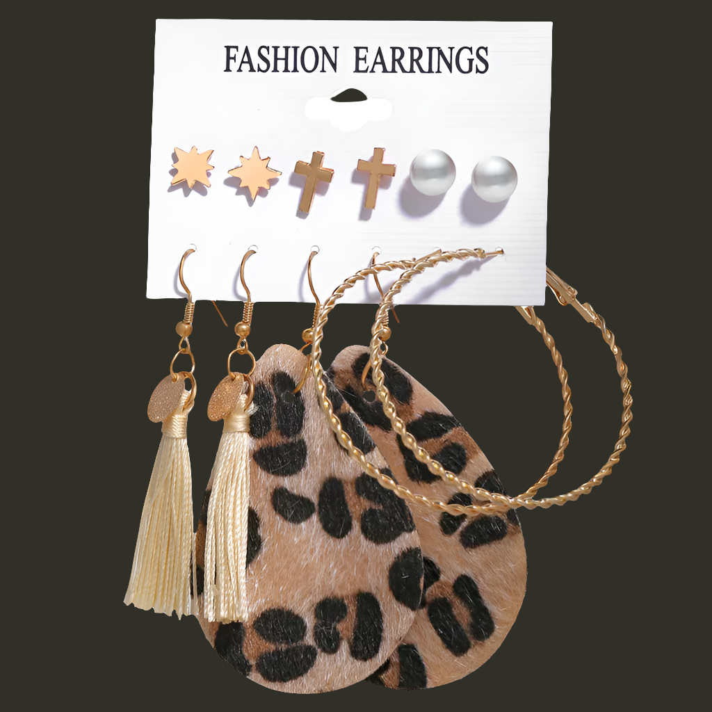 Tassels Gold Plated 5 Pair Earring Set