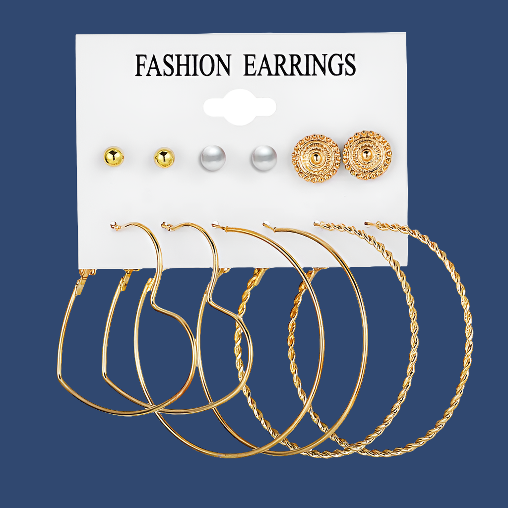 Heart & Hoop Gold Plated 6pair Earring Set.