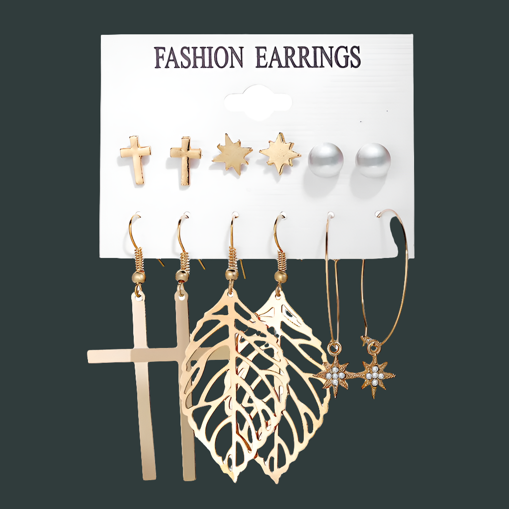 Cross Dangle Gold Plated Alloy Earrings Set