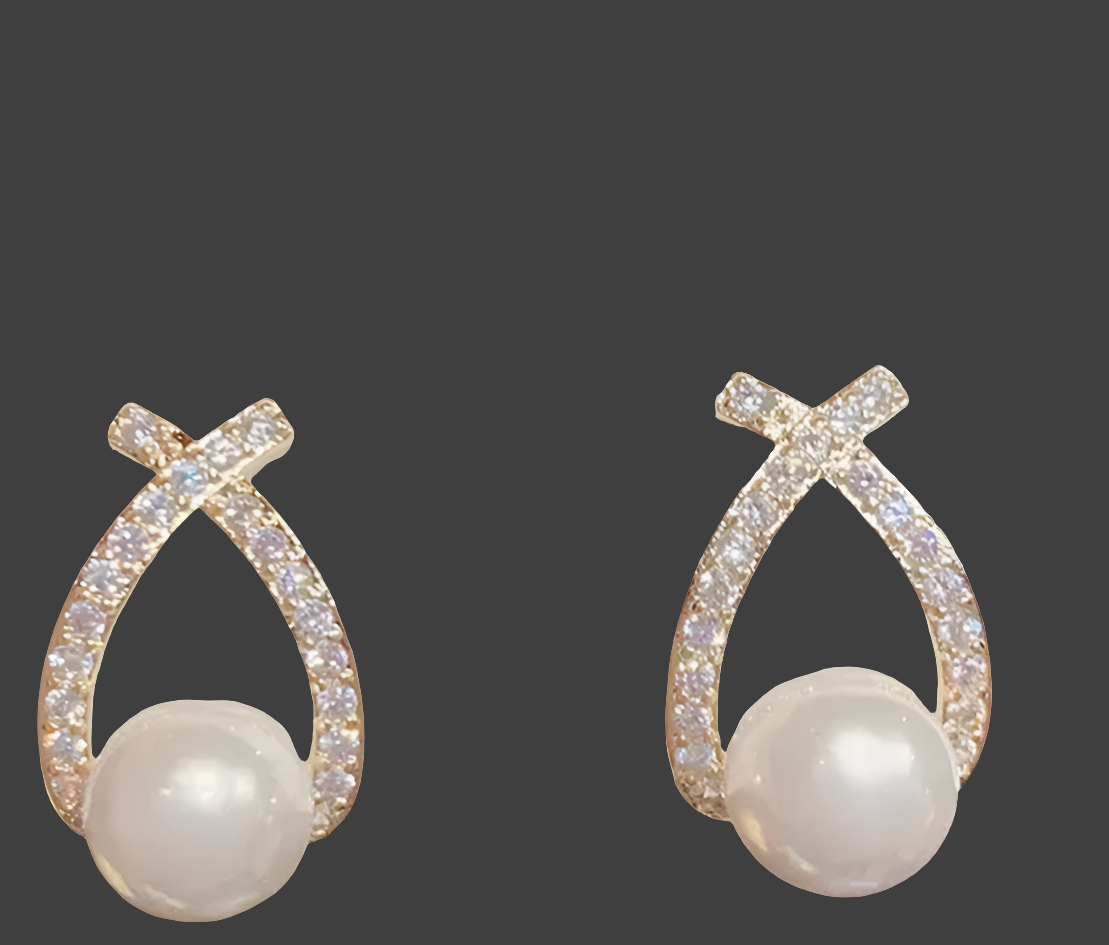 Geometric Pearl Gold Plated 925 Silver Post Earrings